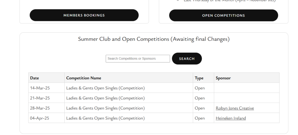 Competition Listing Plugin